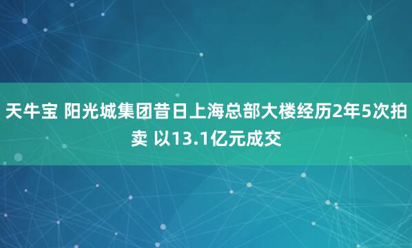 天牛宝 阳光城集团昔日上海总部大楼经历2年5次拍卖 以13.1亿元成交